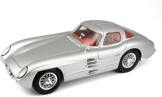 Mercedes 300SLR Coupé Uhlenhaut, modelauto met vering, schaal 1:18, beweegbare deuren en motorkap, kant-en-klaar model, stuurbaar, 24 cm, zilver (536898)