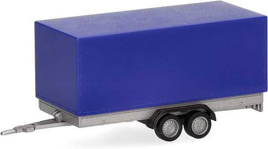 Aanhanger voor auto met zeil 2 assen, ultramarijnblauw, miniatuur schaal 1:87, verzamelobject, Made in Germany, kunststof model