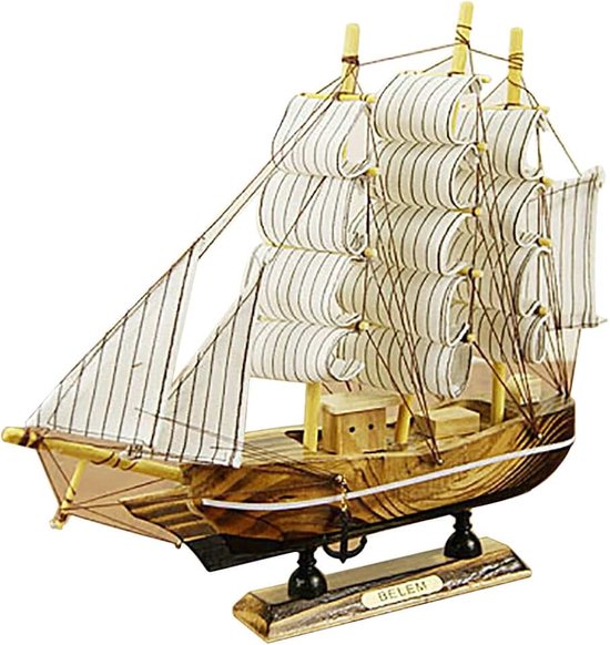 Zeilboot maritiem decoratief zeilschip van hout, vissersboot hout zeilschip model 24 x 6 x 24 cm