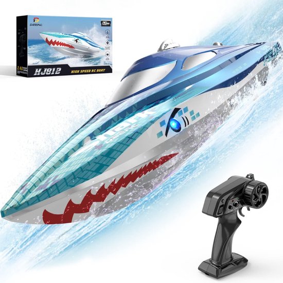 QORA® Bestuurbare Boot – Raceboot 20km/u – Groot Bereik – RC Boot – RC Voertuig – Nu Extra Snel - Blauw - 30cm x 8cm x 7cm