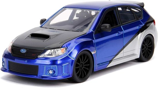 Toys 99514 Fast & Furious Brian's 2012 Subaru Impreza WRX STI, auto, tuning-model op schaal 1:24, met spoiler, deuren te openen motorkap en kofferbak, vrijloop, blauw