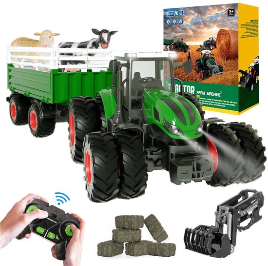 Afstandsbestuurbare Tractor met Aanhanger – RC Tractor 1:24 – Speelgoedtractor met Licht – 2,4 GHz – Vanaf 3 Jaar – Groen