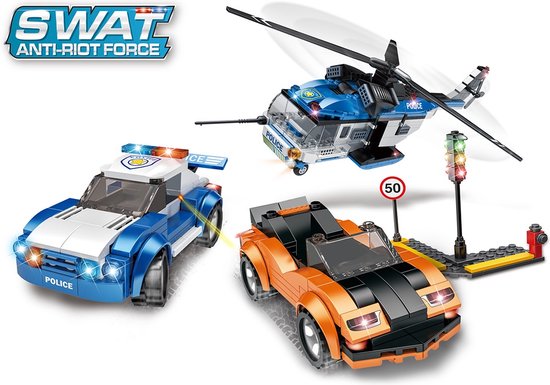 SWAT Anti-Riot Force - Politie achtervolging bouwset - Politie bouwpakket met voertuigen - Gevechtsspel speelgoed - 3D puzzel - Compatibel met LEGO - 535 Stuks