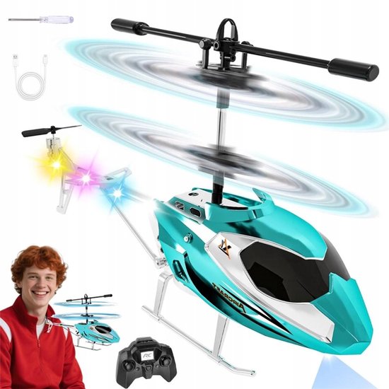 RC Vliegtuig - RC Helikopter - Afstandsbediening Helikopter Speelgoed - Binnen Mini Drone - met 3.5 Kanaal - 2,4GHz - 1 Druk Opstijgen & Hoogte Houden - LED Licht - Voor Beginners en Kinderen - Blauw