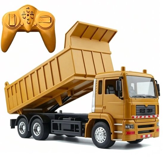 ECTEATOY® RC Voertuigen - Afstandsbediening kiepwagen - Elektrische speelgoedvrachtwagen voor kinderen - - Met licht- en geluidseffecten + gesimuleerde losfunctie - geel