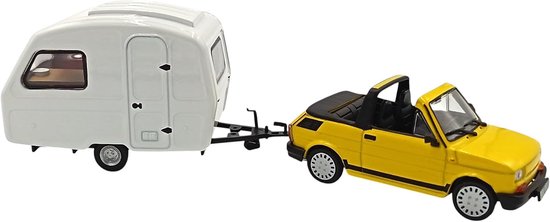 10 - Set van 2 miniatuurvoertuigen, compatibel met FIAT 126P Bosmal Cabriolet + Niewiadów N126 caravan - schaal 1:43 - LFIA2