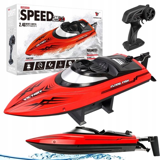 RC Speedboot - Bestuurbare Boot - Raceboot - Waterspeelgoed - 2,4 GHz - 25 km/u - Met LED Verlichting - Zelfredding Omslaan - Automatische Giercorrectie - 100 m Afstand - Voor Meren en Zwembaden - Rood