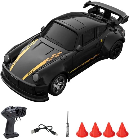 Rc drift car - Zwart - 1:64 - 4WD Mini RC Auto met LED-koplamp - Voor Volwassenen en Beginners