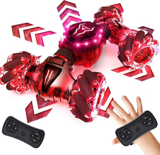 Rc drift car - Rood - RC Auto met 360° Rotatie en 2,4 GHz Gebaarbediening - Voor Kinderen
