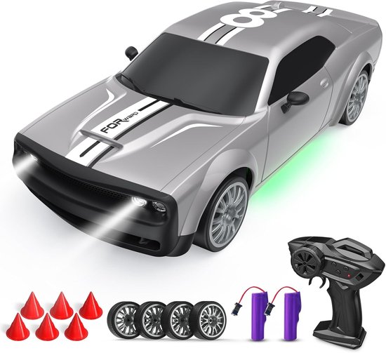 Rc drift car - Zilver - 1:20 schaal - 4WD met LED-verlichting en 2 accu's - Voor kinderen vanaf 8 jaar