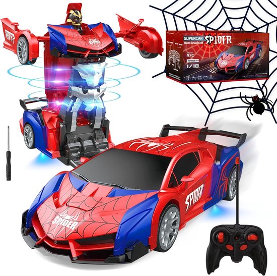 Rc drift car - Rood - 1:18 - ABS Kunststof - Kinderspeelgoed met Afstandsbediening en Transformatie Robot