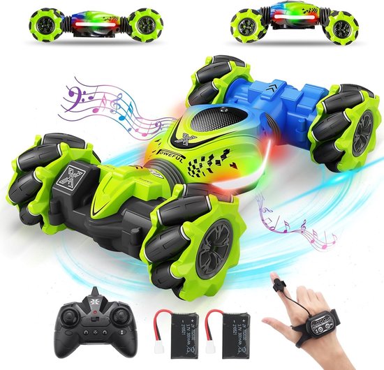 Rc drift car - Blauwgroen - 4WD Offroad RC Auto Met 360° Rotatie - Met Muziek en Verlichting - Voor Kinderen