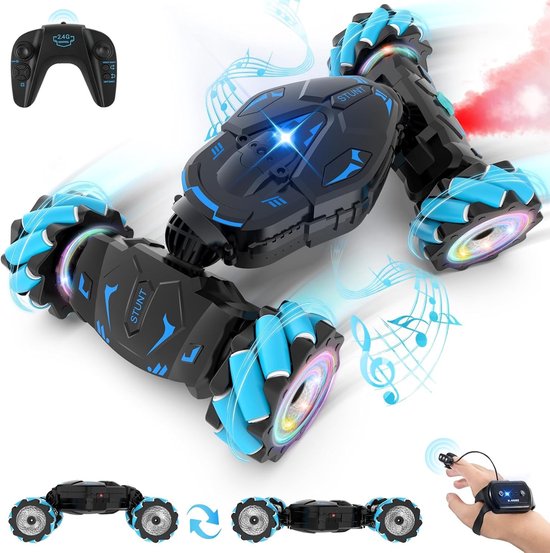 Rc drift car - Blauw - 8 cm - 4WD Afstandsbediening Stuntauto met Licht en Spray - Speelgoed voor Kinderen