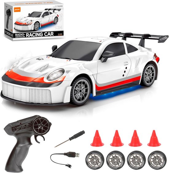 Rc drift car - Wit - 20 x 10 x 6,3 cm - 4WD ABS Kunststof RC Auto voor Kinderen en Beginners
