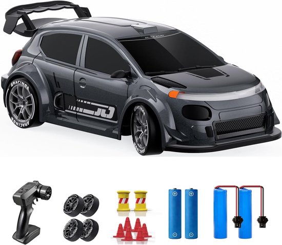 Rc drift car - Zwart - 1:24 Schaal - 4WD Elektrische RC Auto met LED Verlichting - Voor Kinderen en Beginners