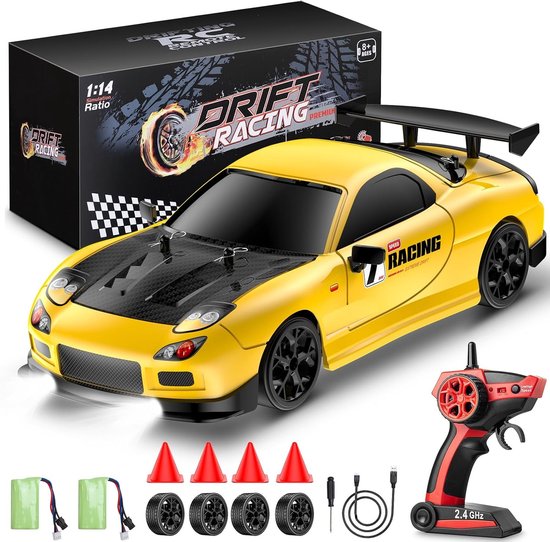 Rc drift car - Zwart - 1:14 - 4WD met LED-verlichting - RC Raceauto voor Kinderen en Jongeren