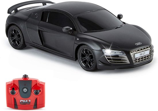 Rc drift car - Mat Zwart - 1:24 Schaal - Radiografisch Bestuurbare Auto met Werklichten - Voor Kinderen