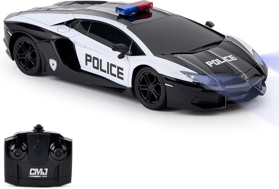 Rc drift car - Zwart - 1:24 Schaal - Afstandsbediening Politieauto met LED Verlichting - Voor Kinderen