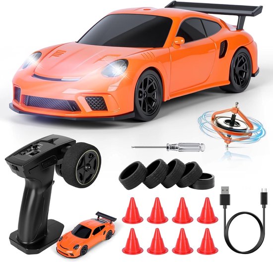Rc drift car - Oranje - 1:43 - Hoogwaardig PVC Miniatuur - Voor RC Fans en Beginners
