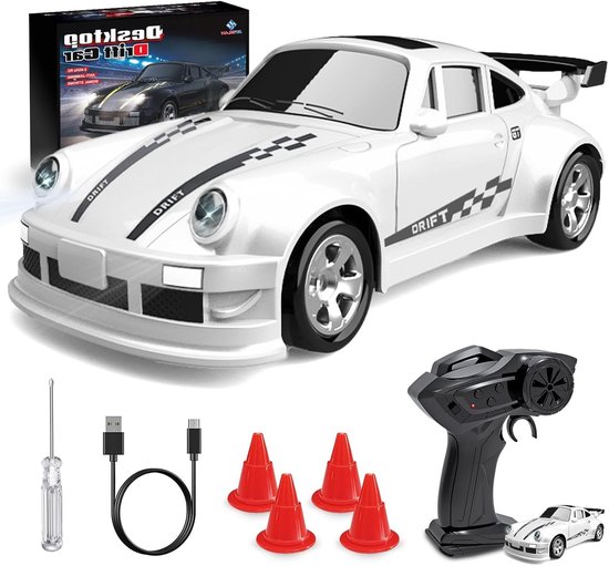 Rc drift car - Wit - 7,8 x 3,5 x 2,5 cm - 4WD Mini RC Auto met LED Verlichting - Speelgoed voor Kinderen
