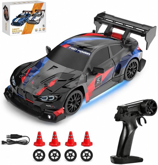 Rc drift car - Zwart - 1:24 schaal - Oplaadbare 4WD mini-RC raceauto voor kinderen