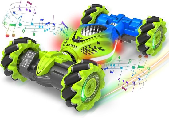 Rc drift car - Groen en Blauw - 4WD RC Stuntauto met Gebaarbesturing en 360° Rotatie - Speelgoed voor Kinderen 6-12 jaar