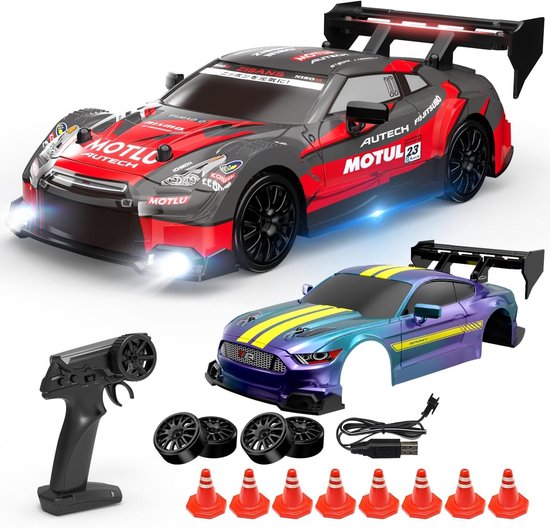 Rc drift car - Rood - 4WD RC Auto met 2,4 GHz Afstandsbediening en LED Verlichting - Speelgoed voor Kinderen
