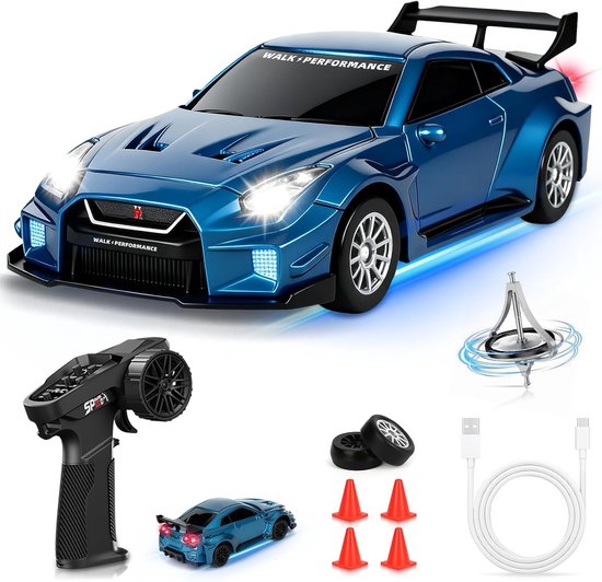 Rc drift car - Blauw - 1:43 - Metalen Mini RC Drift Auto 4WD - Voor Jongeren vanaf 14 Jaar