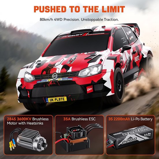 Rc drift car - Rood - 1/12 - Borstelloze 4WD RC-auto - Voor volwassenen en off-road gebruik