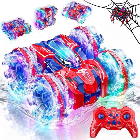 Rc drift car - Rood-blauw - Amfibievoertuig met 360° rotatie en LED-licht - Duurzaam ABS-kunststof - Voor kinderen vanaf 3 jaar