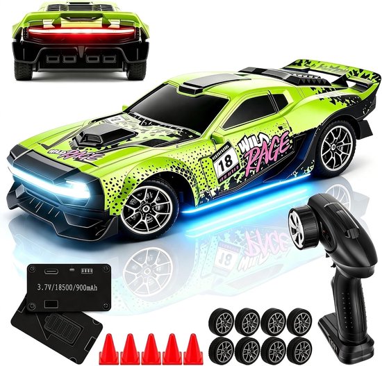 Rc drift car - Geel - 1:24 - ABS Behuizing - Op Afstand Bestuurde Raceauto Voor Kinderen