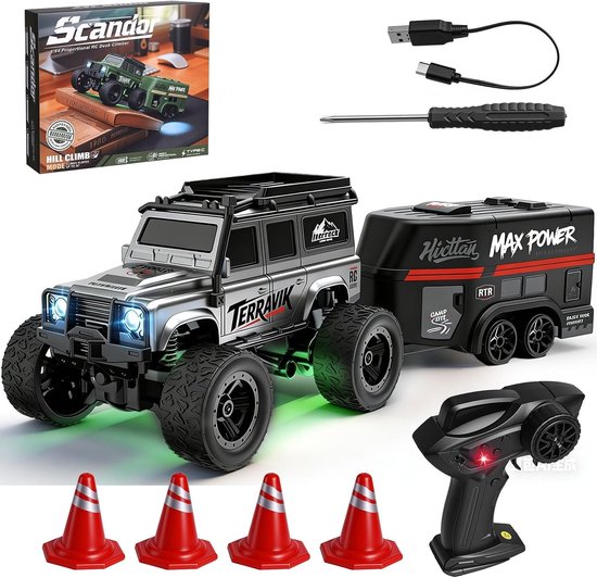Rc drift car - Zwart - 8,9 x 5,8 x 5,8 cm - Mini RC Crawler met Voorwielaandrijving en LED Verlichting - Voor Kinderen en Volwassenen
