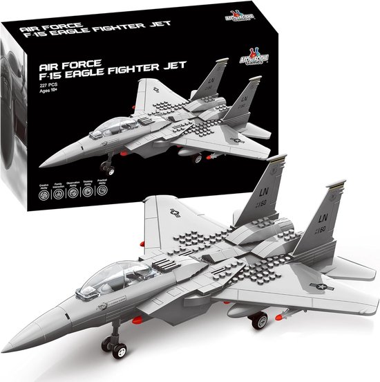 Rc vliegtuig - Grijs - 38,1 x 12,2 x 27,9 cm - Bouwsteenmodel F-15 Straaljager - Voor Kinderen en Volwassenen