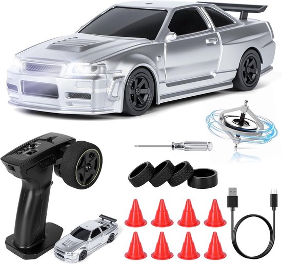 Rc drift car - Grijs Pro - 1:43 Mini RC Auto - Met Gyroscoop en 4WD - Voor Beginners en RC Fans