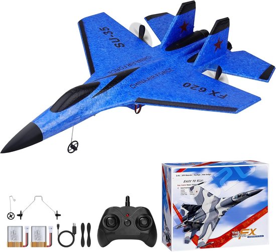 Rc vliegtuig - Blauw - 24 g - EPP Schuim RC Vliegtuig met LED Licht - Voor Beginners en Kinderen