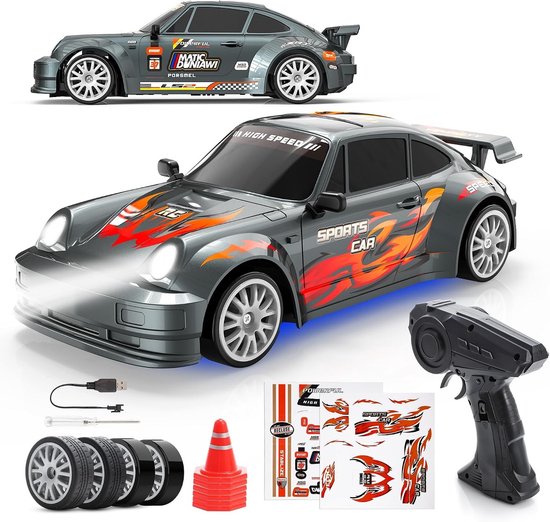 Rc drift car - Zwart - 1:24 - 4WD RC Auto met LED Licht - Voor Kinderen van 3-12 Jaar