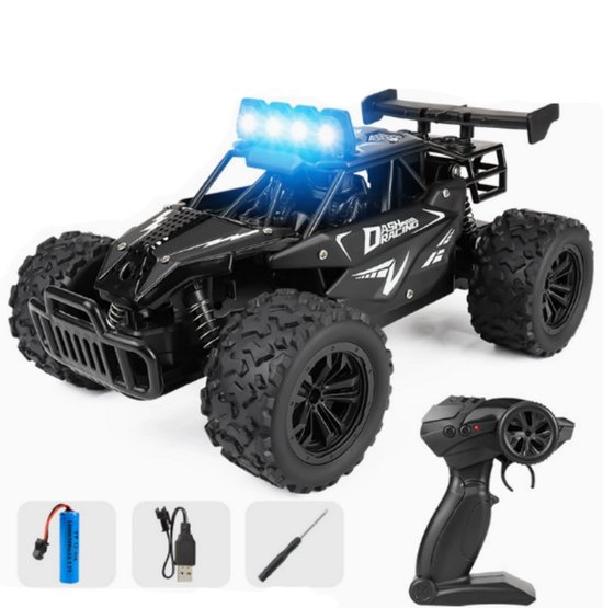 Op afstand bestuurbare speelgoedauto - Supersnelle offroad-auto met klimvermogen - Raceauto - Met LED-koplampen - Oplaadbaar - Geschikt voor jongens van 4-7 en 8-12 jaar - Kerstcadeau (Zwart)