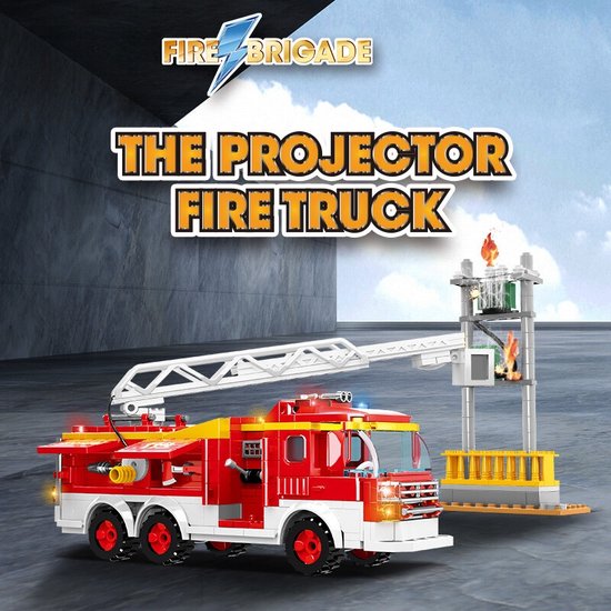 Fire Brigade - The Projector Fire Truck - Branweerwagen Bouwset - Brandweer Bouwpakket - Bouwblokken - Compatibel met Lego bouwstenen - 433 Stuks