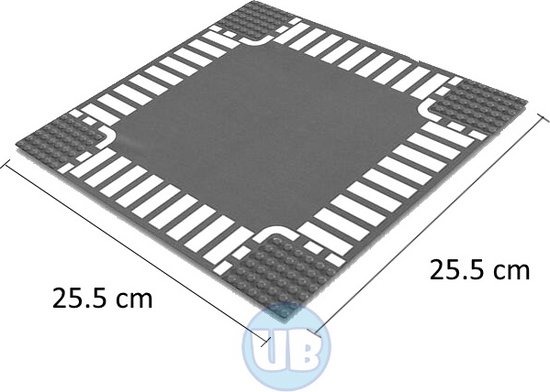 Uniblocks City wegenplaat kruising - 25,5 x 25,5 cm | City wegplaat recht - bocht -Tsplitsing - kruising | combineer met Lego wegenplaten | grondplaten 32x32 noppen | afmeting25, 5 m x 25,5cm |wegen | auto's | Geschikt voor LEGO | wegplaat