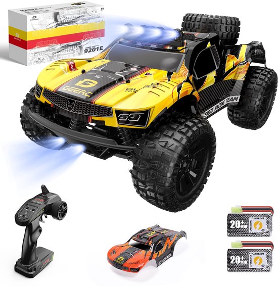 DEERC 9201E Bestuurbare Auto 1:10 - RC Auto tot 48 km/u - 4WD Offroad Monster Truck met LED Verlichting - Inclusief 2 Accu's & 2 Kappen