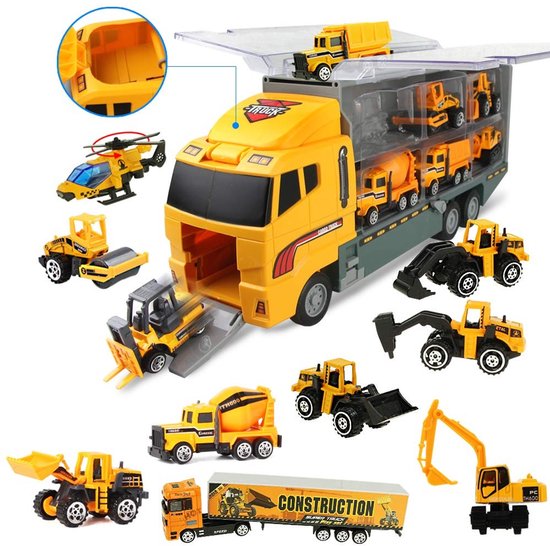 Solidchoice - Truck Car Set met Transporter en 11 Mini Voertuigen