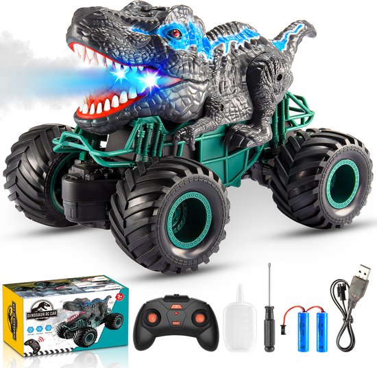 Wootoy Bestuurbare Auto voor Jongens-Dinosaurus Speelgoed-Monstertruck Cars Misteffect-2.4GHz Afstandsbediening LED-Binnen & Buiten 3 4 5 6 Jaar