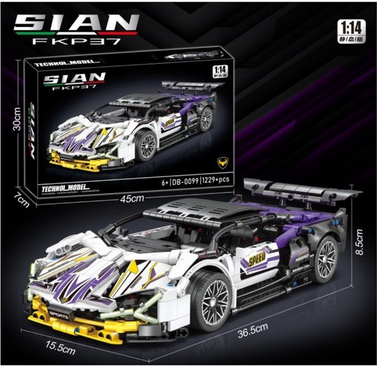 SIAN - Auto- Lanborgini - Bouwstenen auto - Techniek - Elektronisch bouwstenen auto - DIY toy - Modelspeelgoed - spelletjes - kinderen - Cadeau - Unisex - High tech auto model - Sportwagen - Elektronisch bouwstenen auto - puzzel auto- puzzels