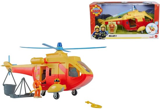 Simba Brandweerman Sam helikopter speelgoed Wallaby II met licht en geluid.