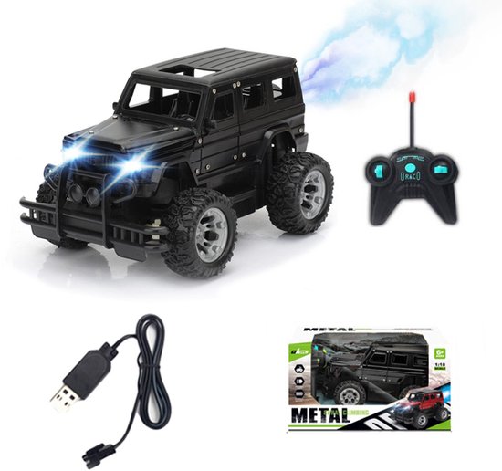 RC Bestuurbare Auto met Afstandsbediening 4x4 Offroad – Terreinwagen 1:24 – LED & Stoomfunctie – 3 Accu’s – 75 Min Rijtijd – Zwart