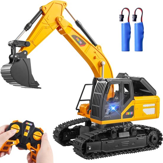 RC Graafmachine - Bestuurbare Speelgoed Graafmachine 2,4GHz - Metalen Details - LED-Verlichting - 2 Oplaadbare Accu's - Voor Graaf- en Bouwspel Binnen, Buiten en in de Zandbak