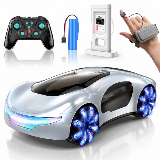 TEKROA® Bestuurbare Auto - race auto - Futuristic Remote Control Car - 360° Rotate - 2.4GHz RC Cars - EV-Laadstation - Bestuurbare Auto voor Jongens en Meisjes - White
