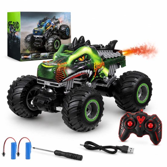 Sogiol® RC Voertuigen - Bestuurbare RC Auto met 2 Accu's - Dinosaurus Monster Truck - Met LED & Geluid - Speelgoed Autos Jongens