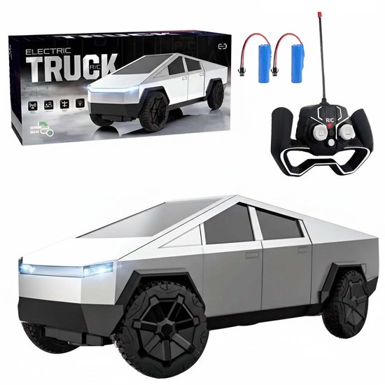 Sogiol® Mini Tesla Bestuurbare Auto 1:24 - met 2 Accu's – Futuristische RC Pick-up Truck – 20 km/u – 50+ Minuten – 2.4GHz – Zilver