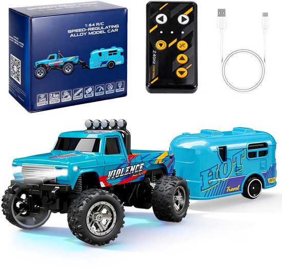 Mini RC Monster Truck - 1:64 schaal - Blauw